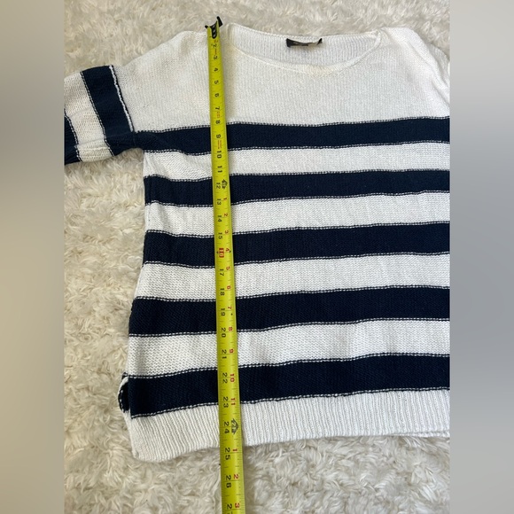 Loro Piana 100% cotton navy blue cream white nautical striped sweater top 46 10 - Picture 5 of 9